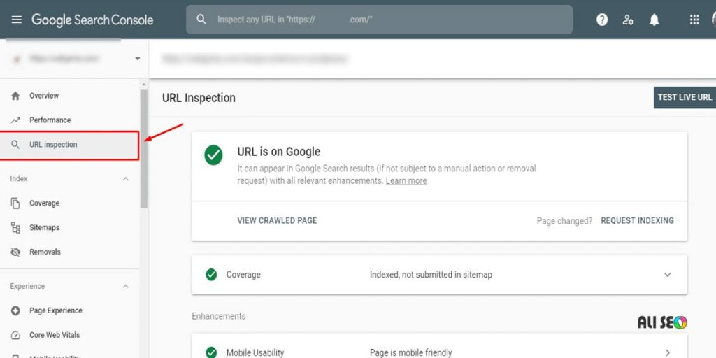 آموزش گوگل سرچ کنسول URL inspection
